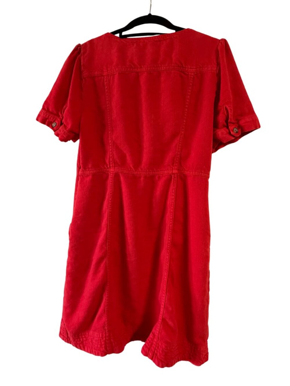 Red Button-Front Short Sleeve Dress - Picture 3 of 7
